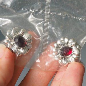 Silver and Red Floral Earrings